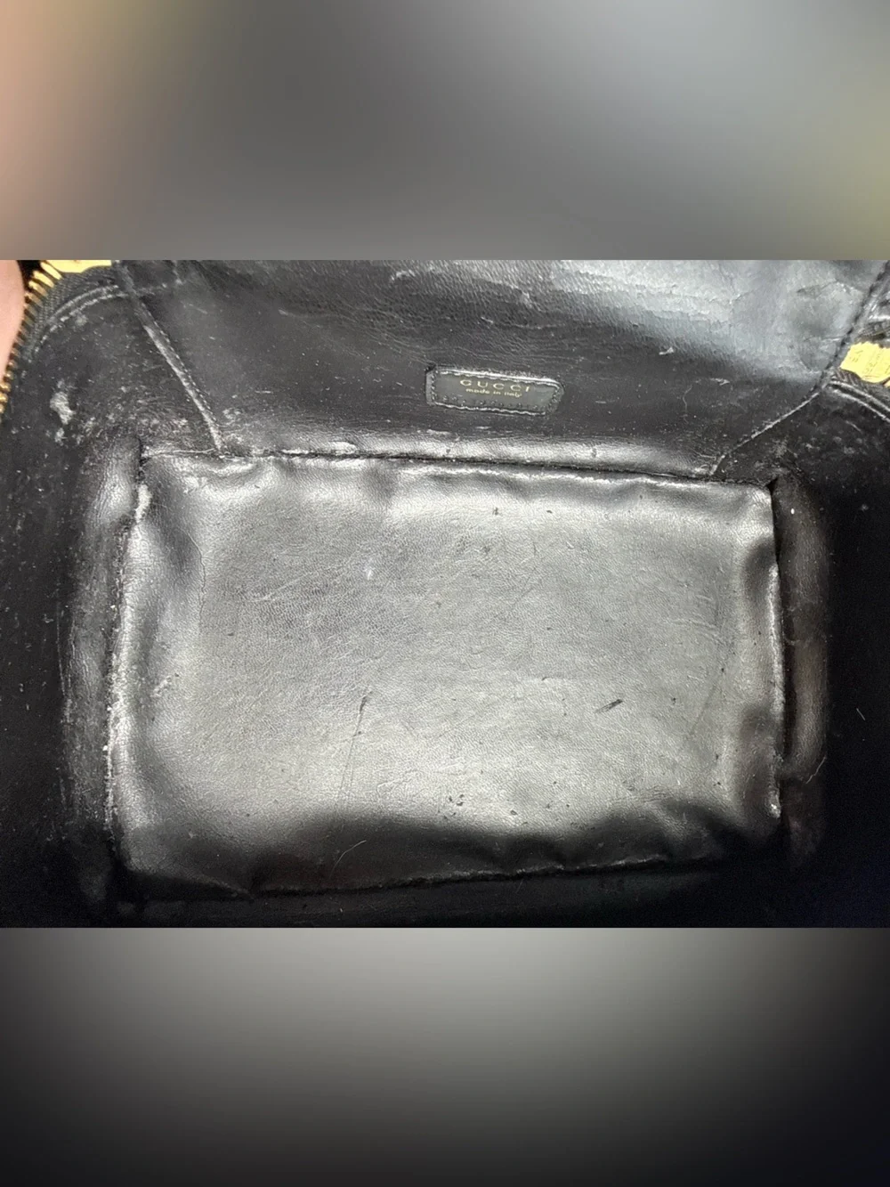 Gucci Vintage Black Patent Leather Bamboo Cosmetic Case